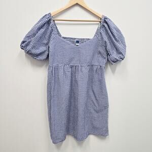 Old Navy Blue Gingham Puffed Sleeve Babydoll Dress Sz L Cottagecore Coquette